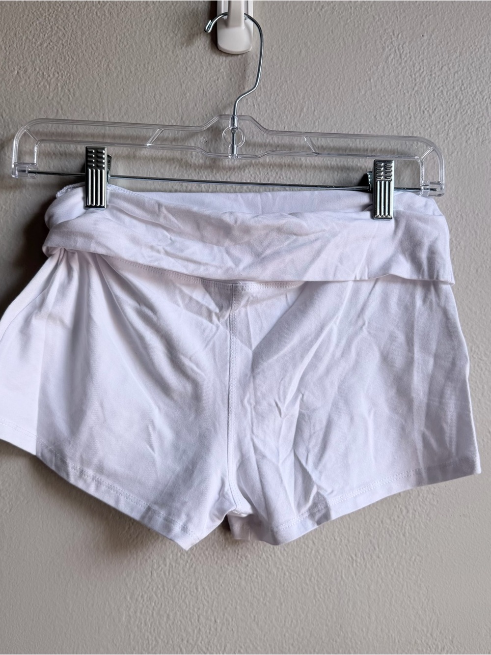 White fold over short shorts